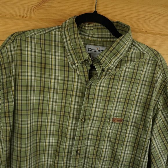 Carhartt Green Plaid Short Sleeve Button Up Shirt Size Large - Picture 3 of 6